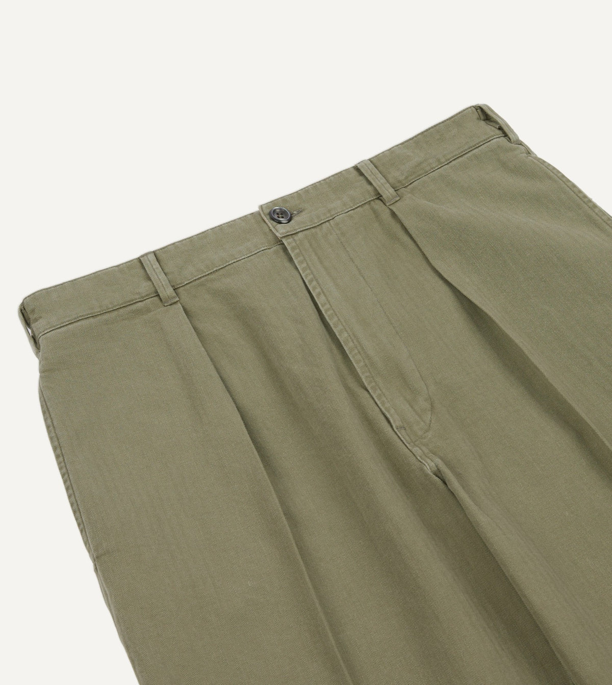 Drake's Olive Herringbone Twill Cotton Games Trouser