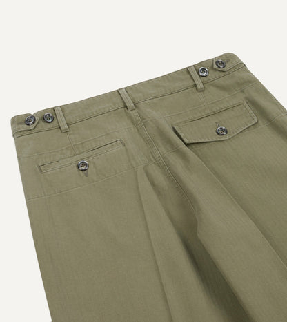Drake's Olive Herringbone Twill Cotton Games Trouser