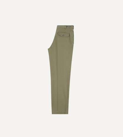 Drake's Olive Herringbone Twill Cotton Games Trouser