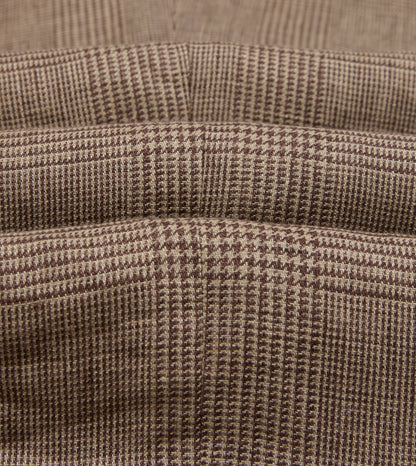 Drake's Brown Prince of Wales Check Linen Single Pleat Trouser