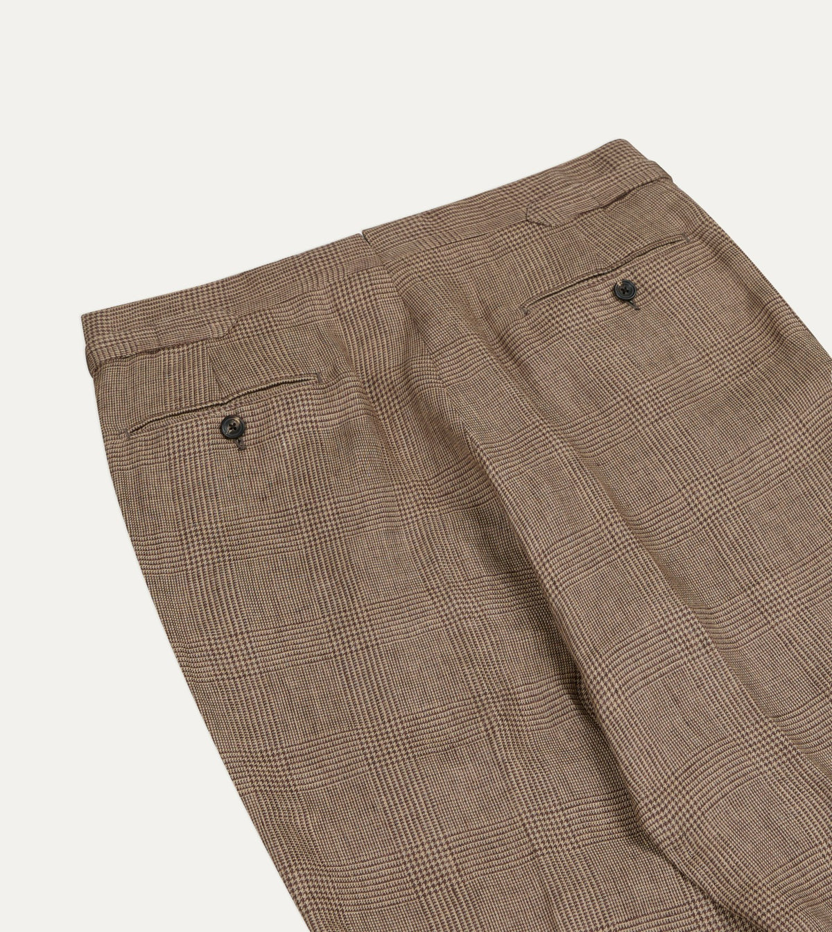 Drake's Brown Prince of Wales Check Linen Single Pleat Trouser