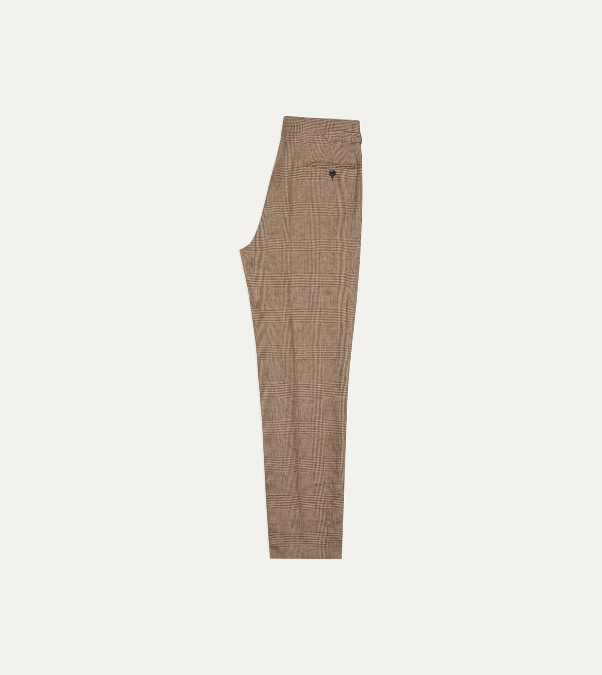 Drake's Brown Prince of Wales Check Linen Single Pleat Trouser