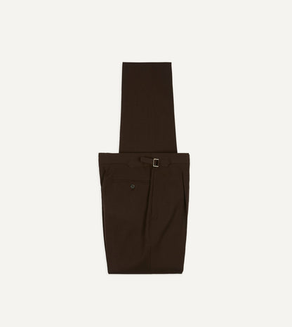 Drake's Brown Wool-Cotton Single Pleat Trouser