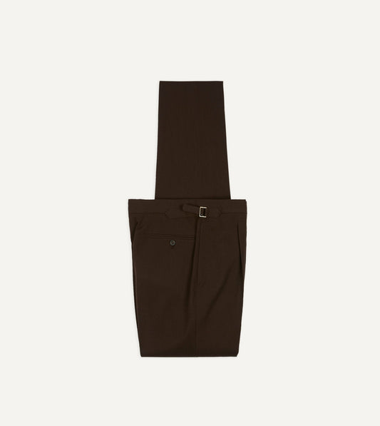 Drake's Brown Wool-Cotton Single Pleat Trouser