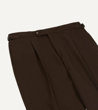 Drake's Brown Wool-Cotton Single Pleat Trouser