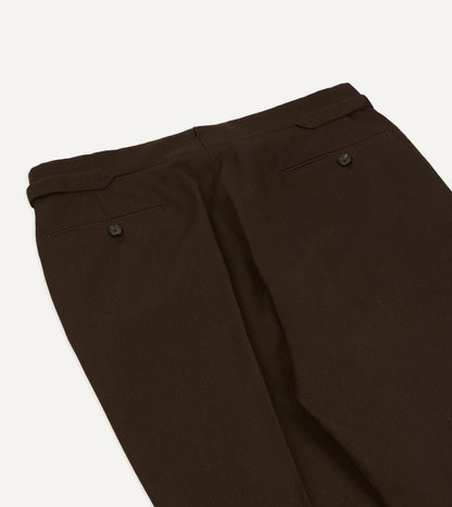 Drake's Brown Wool-Cotton Single Pleat Trouser
