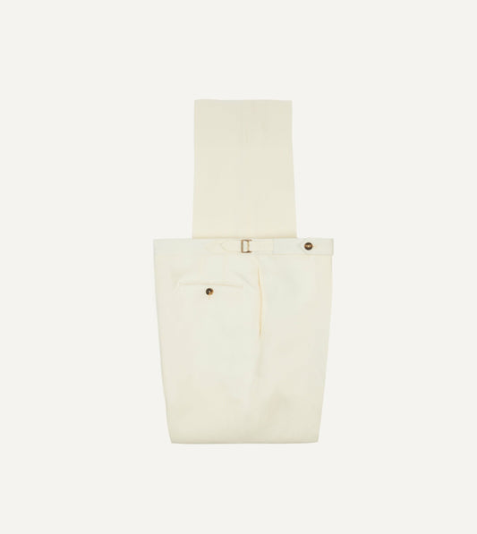 Drake's Ecru Irish Linen Single Pleat Trouser