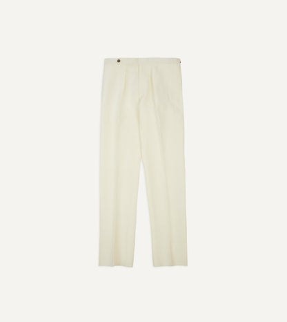 Drake's Ecru Irish Linen Single Pleat Trouser