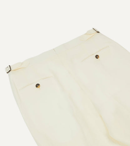 Drake's Ecru Irish Linen Single Pleat Trouser
