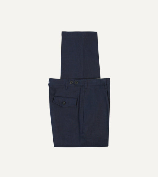 Drake's Navy Antique Linen Games Trousers