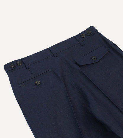 Drake's Navy Antique Linen Games Trousers