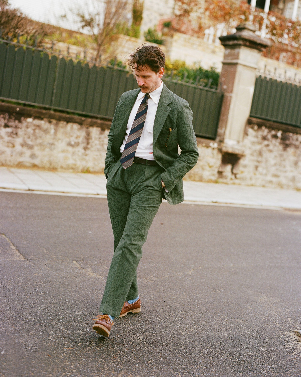 Drake's Olive Seersucker Games Trousers