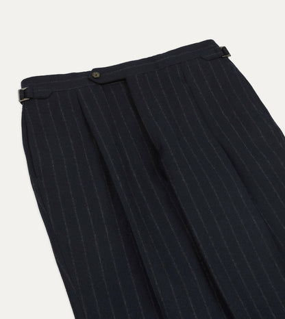 Drake's Navy Chalkstripe Wool Flannel Single-Pleat Trouser