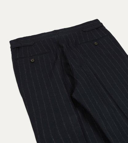 Drake's Navy Chalkstripe Wool Flannel Single-Pleat Trouser