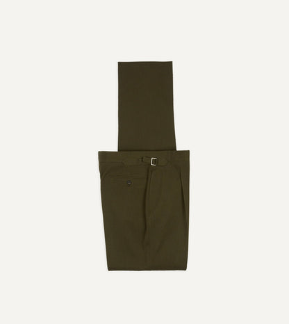 Drake's Olive Wool-Cotton Single Pleat Trouser