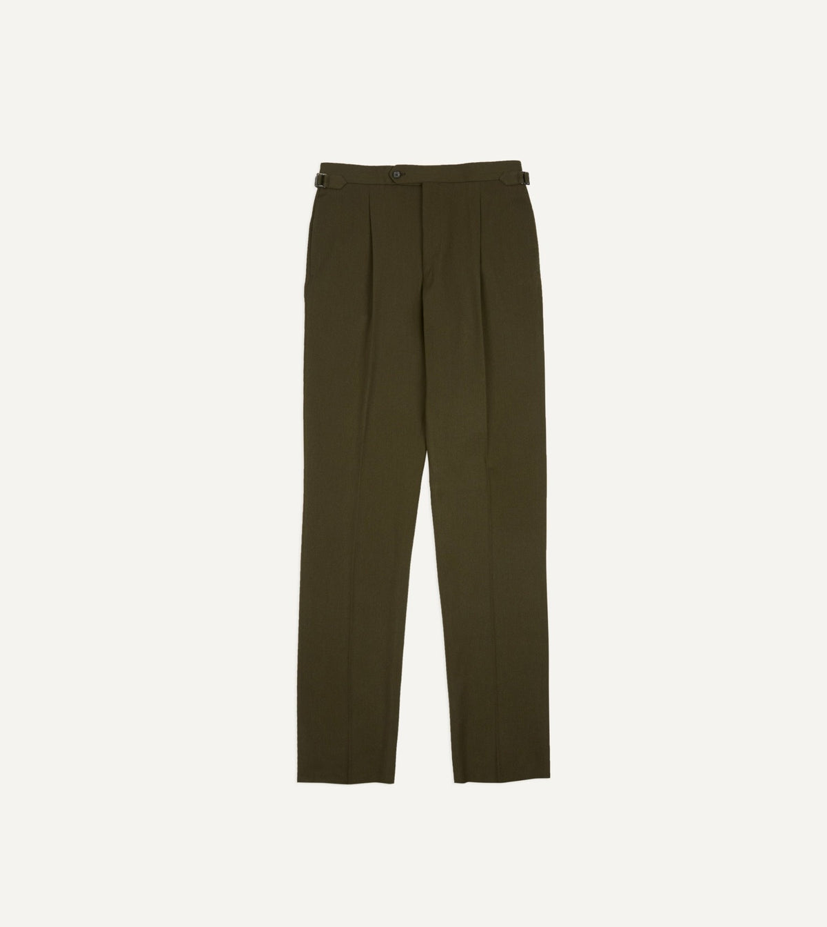 Drake's Olive Wool-Cotton Single Pleat Trouser