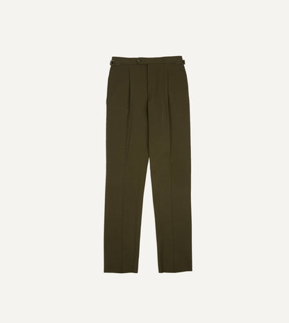 Drake's Olive Wool-Cotton Single Pleat Trouser