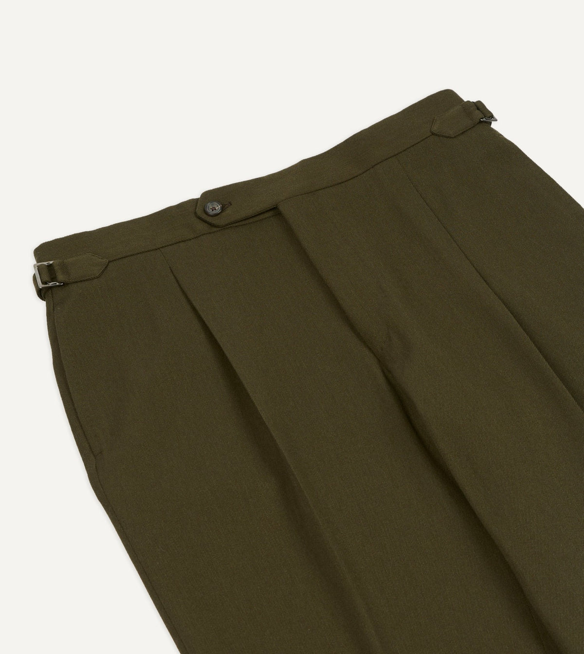 Drake's Olive Wool-Cotton Single Pleat Trouser