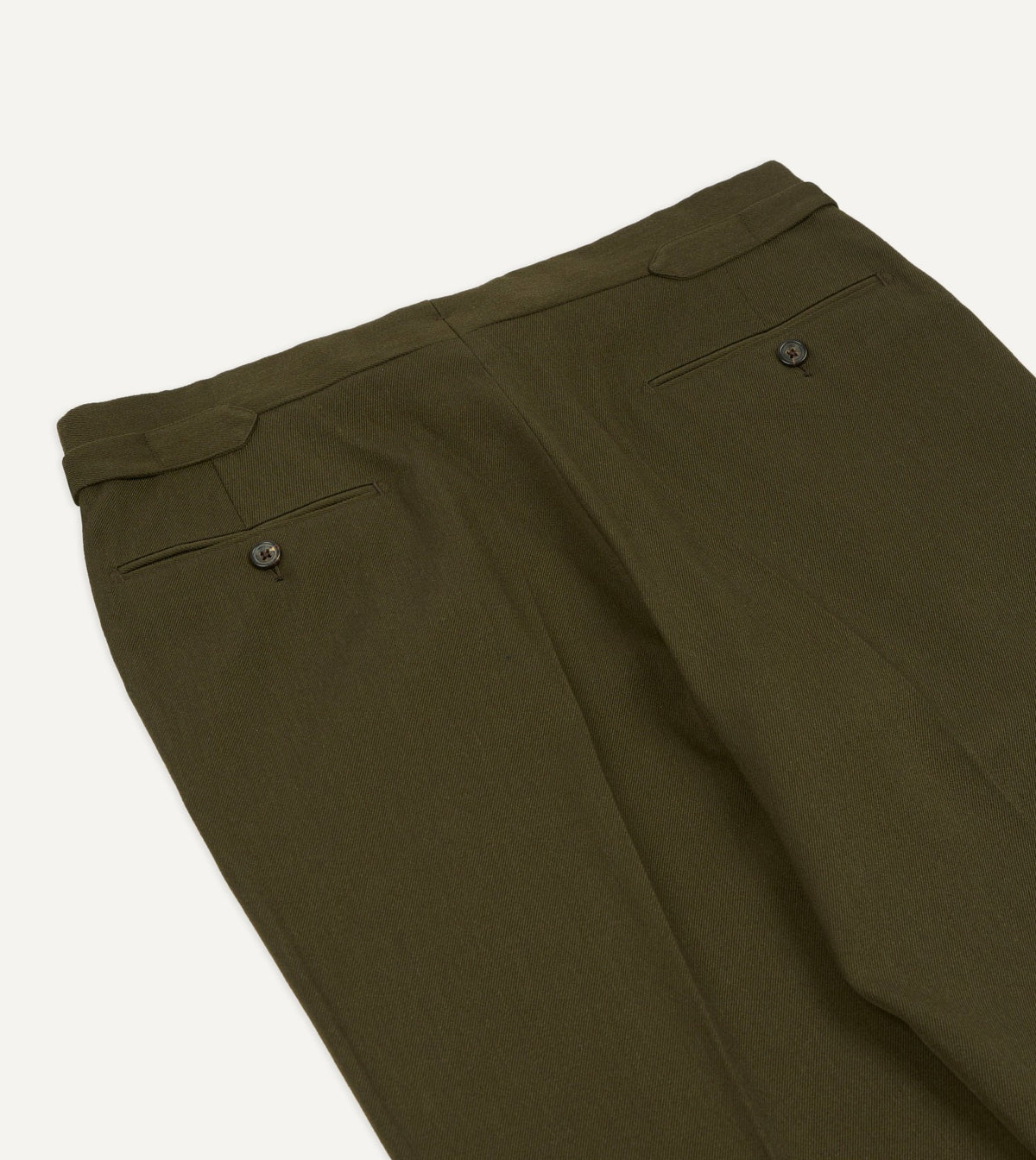 Drake's Olive Wool-Cotton Single Pleat Trouser