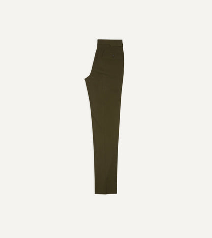Drake's Olive Wool-Cotton Single Pleat Trouser