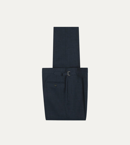 Drake's Navy Linen Single Pleat Trouser