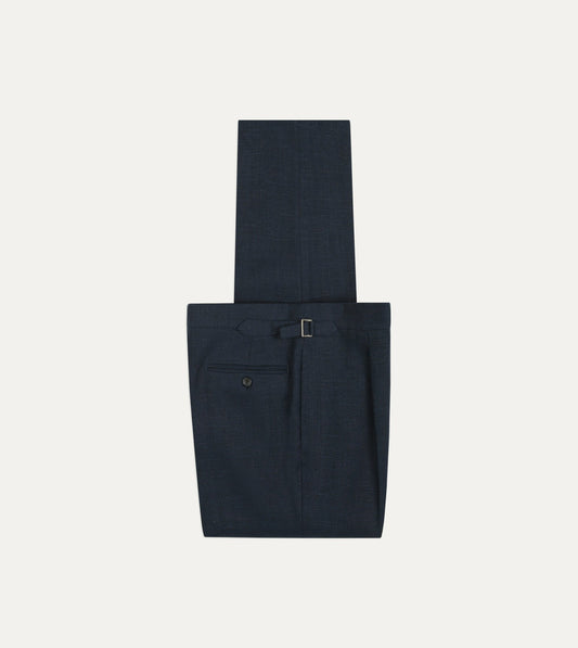 Drake's Navy Linen Single Pleat Trouser