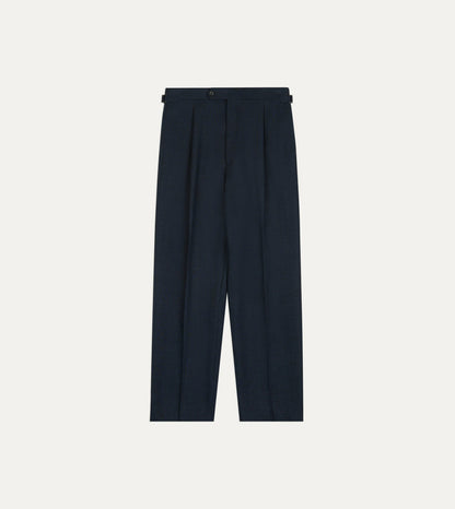 Drake's Navy Linen Single Pleat Trouser