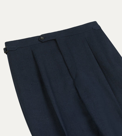 Drake's Navy Linen Single Pleat Trouser