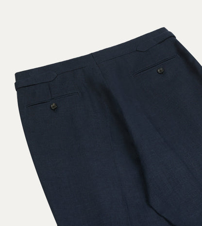 Drake's Navy Linen Single Pleat Trouser