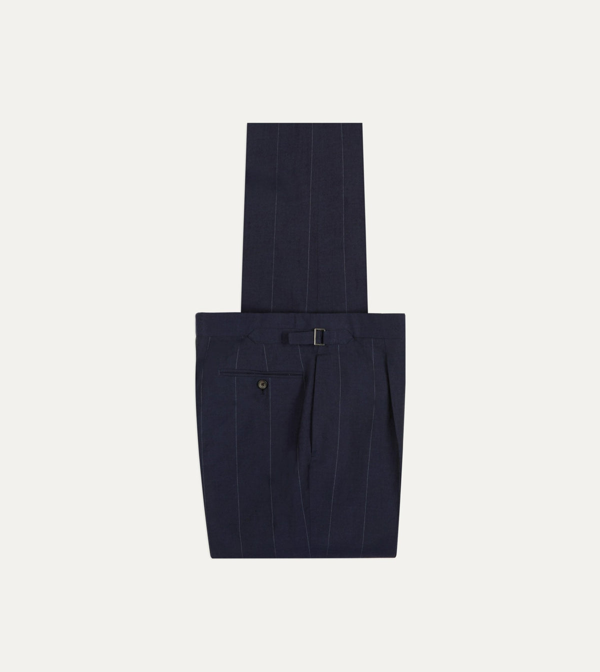 Drake's Navy Pinstripe Wool-Linen Single-Pleat Trouser