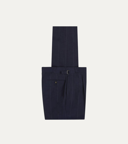 Drake's Navy Pinstripe Wool-Linen Single-Pleat Trouser