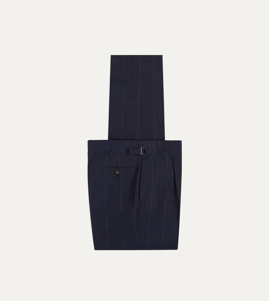 Drake's Navy Pinstripe Wool-Linen Single-Pleat Trouser