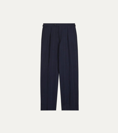 Drake's Navy Pinstripe Wool-Linen Single-Pleat Trouser