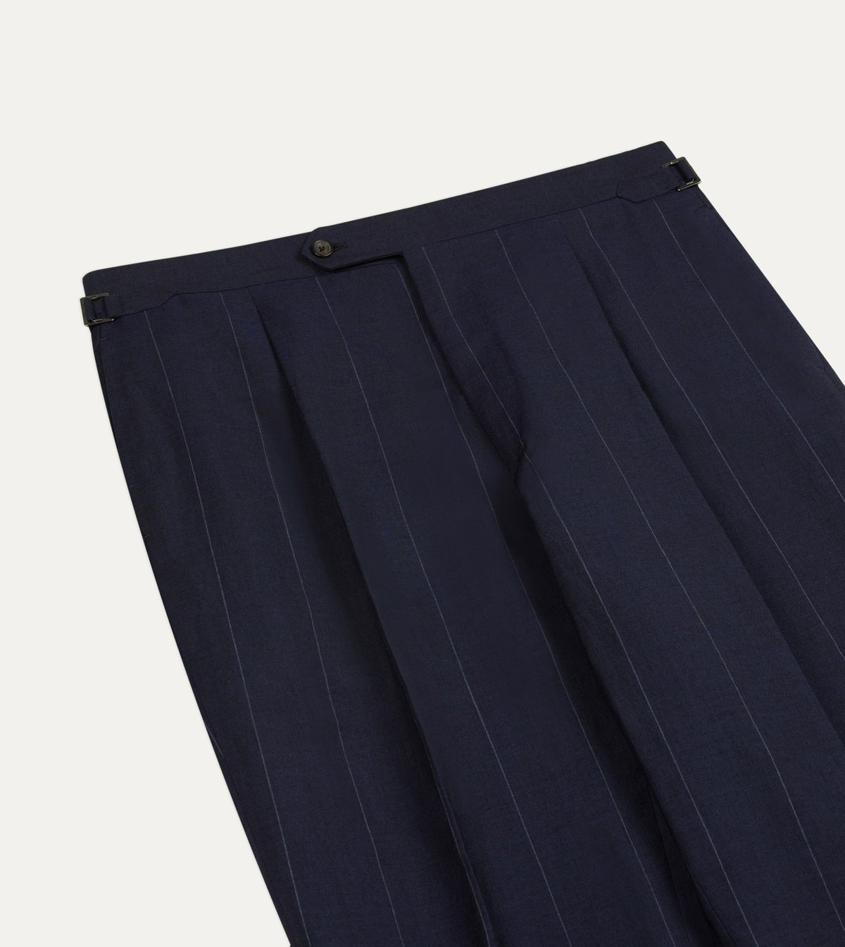 Drake's Navy Pinstripe Wool-Linen Single-Pleat Trouser