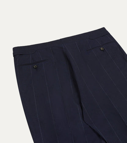 Drake's Navy Pinstripe Wool-Linen Single-Pleat Trouser