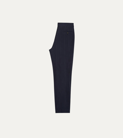 Drake's Navy Pinstripe Wool-Linen Single-Pleat Trouser