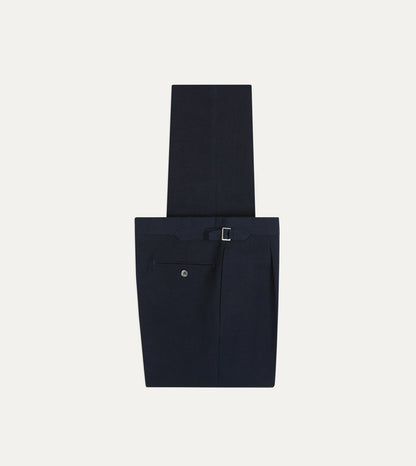Drake's Navy Linen-Cotton Single-Pleat Trouser