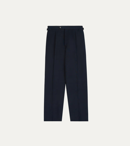Drake's Navy Linen-Cotton Single-Pleat Trouser