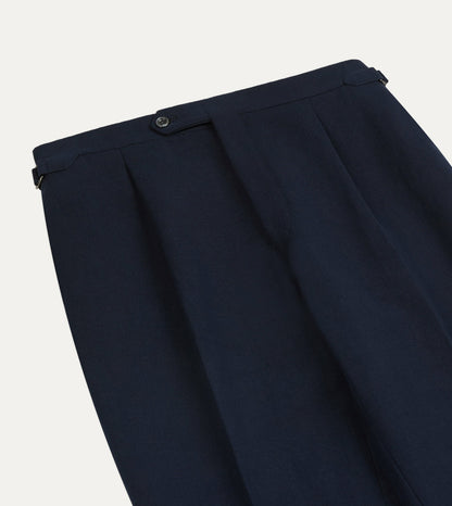 Drake's Navy Linen-Cotton Single-Pleat Trouser