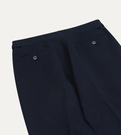 Drake's Navy Linen-Cotton Single-Pleat Trouser