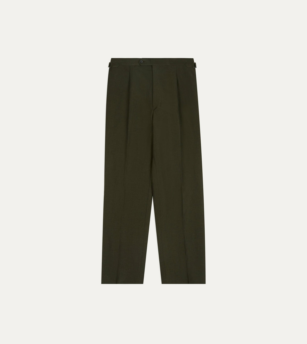 Drake's Khaki Green Linen-Wool Single Pleat Trouser