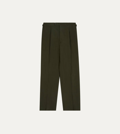 Drake's Khaki Green Linen-Wool Single Pleat Trouser