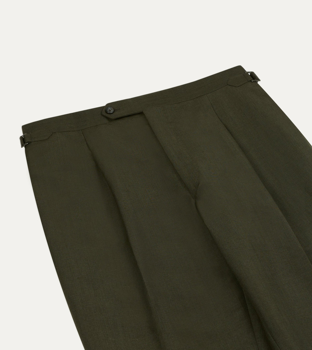Drake's Khaki Green Linen-Wool Single Pleat Trouser