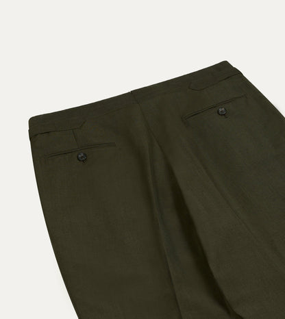 Drake's Khaki Green Linen-Wool Single Pleat Trouser