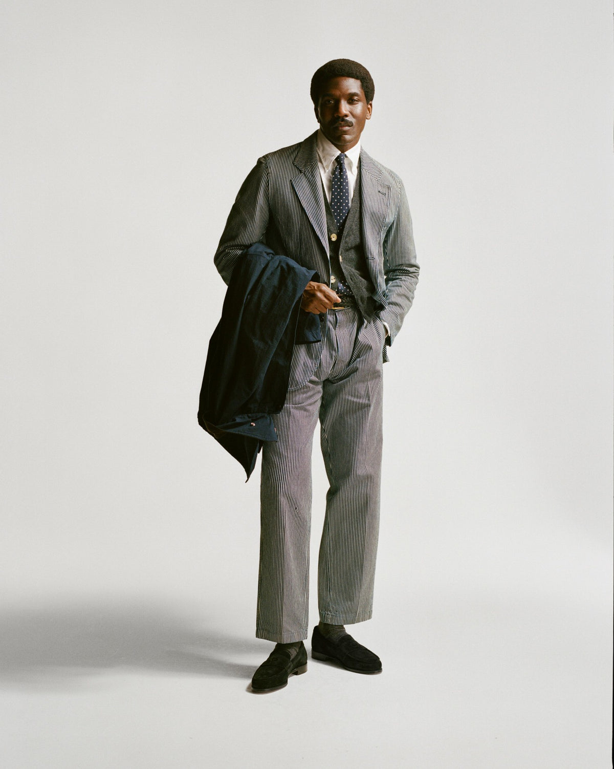 Drake's Indigo Hickory Stripe Games Trouser