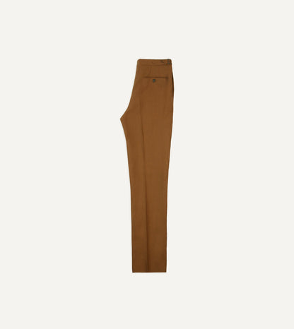 Drake's Brown Irish Linen Single Pleat Trouser