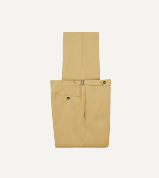 Drake's Sand Irish Linen Single Pleat Trouser