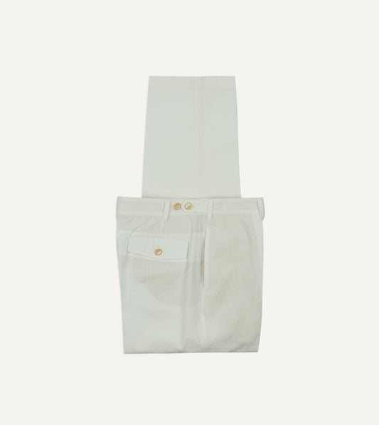 Drake's White Seersucker Games Trousers