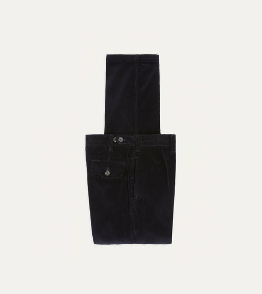 Drake's Navy Cotton Corduroy Games Trousers