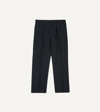 Drake's Navy Cotton-Linen Games Trouser
